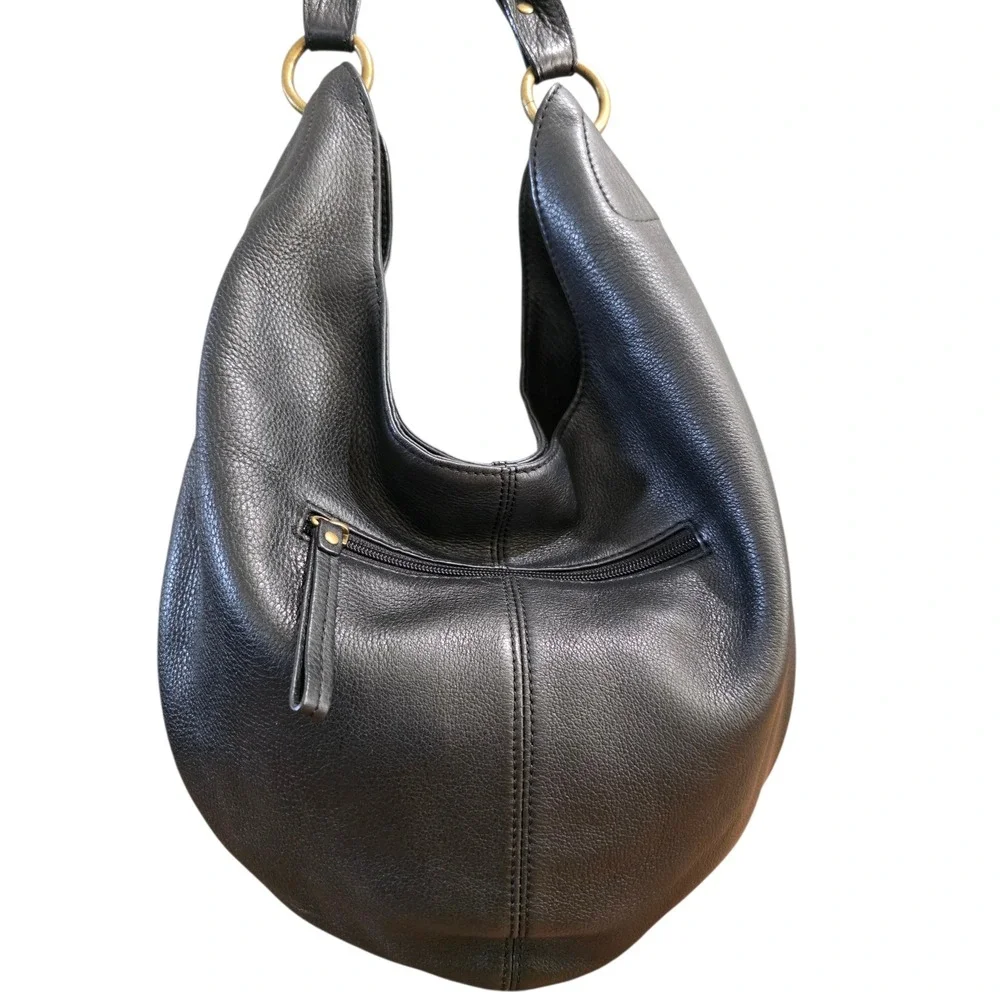 Hobo International Black Pebbled Leather Slouchy Shoulder Bag Brass Hardware - Picture 2 of 8